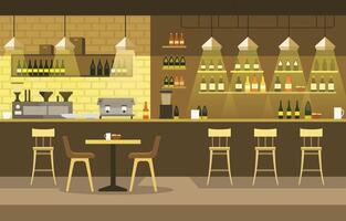 Modern Interior Landscape in Cafe Restaurant with Bar Table and Customer Chairs vector