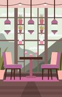 Dining Table for Romantic Customer Dinner Date in Cafe Restaurant with Window Background vector