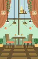 Dining Table for Romantic Customer Dinner Date in Cafe Restaurant with Window Background vector