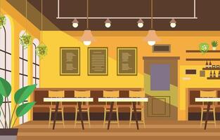 Illustration of Modern Interior Landscape in Cafe Restaurant with Dining Table for Customer vector