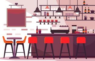 Indoor Interior Landscape in Cafe Restaurant with Bar and Chair Table for Customer vector