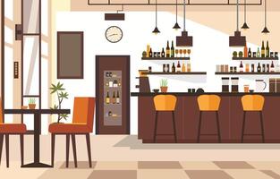 Indoor Interior Landscape in Cafe Restaurant with Bar and Chair Table for Customer vector