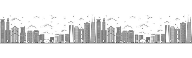 sin costura modelo con contorno chicago Illinois ciudad horizonte. moderno edificios aislado en blanco. chicago paisaje urbano con puntos de referencia vector