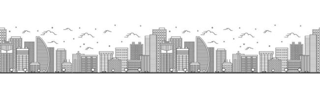 Seamless pattern with outline Panama City Skyline. Modern Buildings Isolated on White. Panama Cityscape with Landmarks. vector