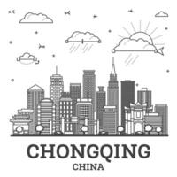 Outline Chongqing China City Skyline with Modern and Historic Buildings Isolated on White. Chongqing Cityscape with Landmarks. vector