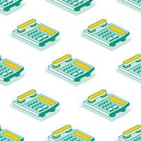 Isometric seamless pattern with row of office telephones. Objects isolated on white background. vector