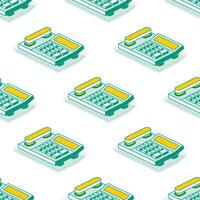 Isometric seamless pattern with row of office telephones. Objects isolated on white background. vector