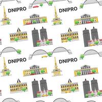 Seamless pattern with landmarks of Dnipro. Buildings of Dnepropetrovsk. vector