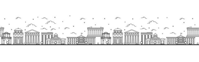 Seamless pattern with outline Athens Greece City Skyline. Historical Buildings Isolated on White. Athens Cityscape with Landmarks. vector