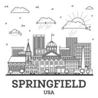 Outline Springfield Illinois City Skyline with Modern and Historic Buildings Isolated on White. Springfield USA Cityscape with Landmarks. vector