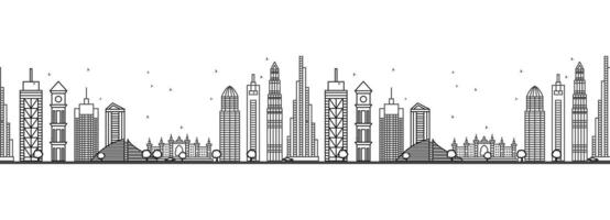 Seamless pattern with outline Dubai UAE Skyline. Modern Buildings. Line Art Cityscape with Landmarks. vector