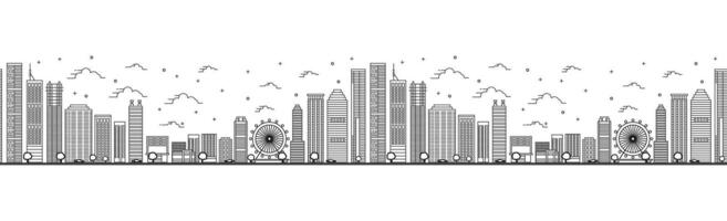 Seamless pattern with outline Brisbane Australia City Skyline. Modern Buildings Isolated on White. Brisbane Cityscape with Landmarks. vector