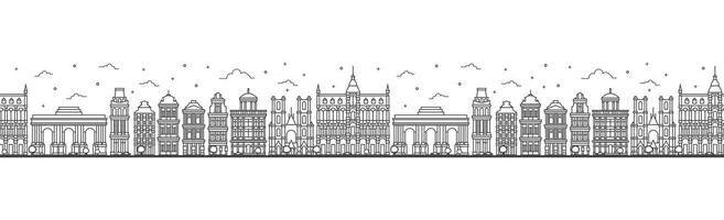 sin costura modelo con contorno Bruselas Bélgica ciudad horizonte. histórico edificios aislado en blanco. Bruselas paisaje urbano con puntos de referencia vector