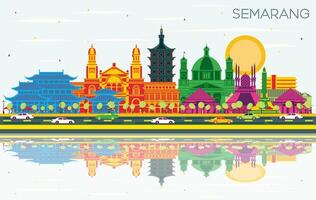 Semarang Indonesia City Skyline with Color Buildings, Blue Sky and Reflections. Business Travel and Concept with Modern Architecture. Semarang Cityscape with Landmarks. vector