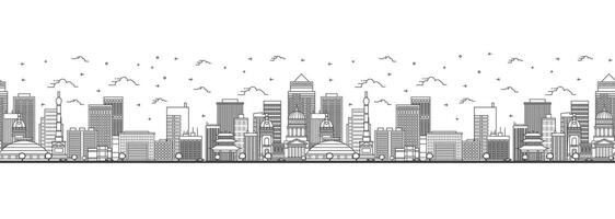 Seamless pattern with outline Des Moines Iowa City Skyline. Modern Buildings Isolated on White. Des Moines USA Cityscape with Landmarks. vector
