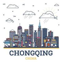 Outline Chongqing China City Skyline with Colored Modern and Historic Buildings Isolated on White. Chongqing Cityscape with Landmarks. vector