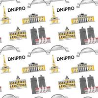 Seamless pattern with landmarks of Dnipro. Buildings of Dnepropetrovsk. vector