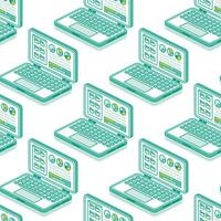 Isometric seamless pattern with row of laptops. Objects isolated on white background. vector