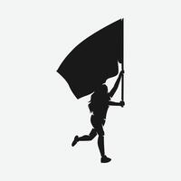 silhouette of a woman running while carrying and waving a flag. graphic illustration. vector