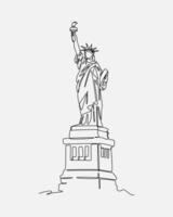 Continuous one single line drawing of Statue of Liberty. Editable stroke. Isolated background graphic illustration. vector