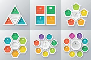 Geometric elements set for infographic. Template for cycling diagram, graph, presentation and round chart. Business concept with 3, 4, 5, 6, 7, 8 options, parts, steps or processes. vector