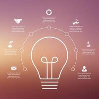 Outline lightbulb with circle elements for infographic. Template for diagram, graph, presentation and chart. Idea concept with 7 options, parts, steps or processes. vector