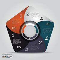 Pentagon element for infographic. Template for cycle diagram, graph, presentation and round chart. Business concept with 3, 4, 5, 6 options, parts, steps or processes. Abstract background. vector