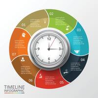 Cycle infographic with watch. Time management visualization. Business concept with 7 options, parts, steps or processes. vector