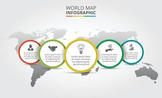 mundo mapa con infografía elementos. modelo para diagrama, grafico, presentación. negocio concepto con 5 5 opciones, partes, pasos o procesos. vector