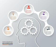 humano cabeza infografía. modelo para diagrama, grafico, presentación. negocio concepto con 5 5 opciones, partes, pasos o procesos. vector