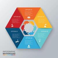 Hexagon element for infographic. Template for cycling diagram, graph, presentation chart. Business concept with 6 options, parts, steps or processes. vector