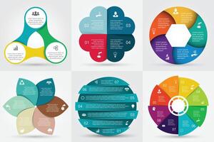 Cycle elements set for infographic with 3, 4, 5, 6, 7, 8 options, parts, steps or processes. Template for diagram, graph, presentation. vector