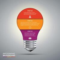 bombilla infografía. modelo para diagrama, grafico, presentación y cuadro. negocio idea concepto con 3 opciones, partes, pasos o procesos. vector