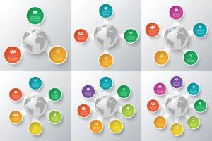 Circle elements with eart set for infographic. Template for cycling diagram, graph, presentation. Business concept with 3, 4, 5, 6, 7, 8 options, parts, steps or processes. vector