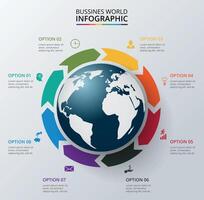 Earth infographic. Template for cycle diagram, graph, presentation. Business concept with 8 options, parts, steps or processes. vector