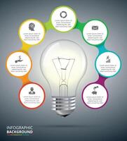 Light bulb with circle elements for infographic. Template for cycling diagram, graph, presentation and round chart. Business concept with 7 options, parts, steps or processes. vector