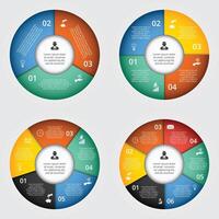 Circle elements set for infographic. Template for cycling diagram, graph, presentation and round chart. Business concept with 3, 4, 5, 6 options, parts, steps or processes. vector