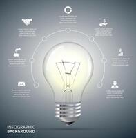 bombilla con circulo elementos para infografía. modelo para diagrama, grafico, presentación y cuadro. idea concepto con 7 7 opciones, partes, pasos o procesos. vector