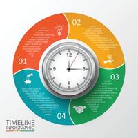 Cycle infographic with watch. Time management visualization. Business concept with 4 options, parts, steps or processes. vector