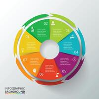 Circle element infographic with arrows. Template for cycling diagram, graph, presentation. Business concept with 7 options, parts, steps or processes. vector