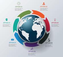 Earth infographic. Template for cycle diagram, graph, presentation. Business concept with 7 options, parts, steps or processes. vector