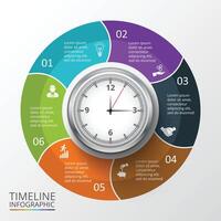 Cycle infographic with watch. Time management visualization. Business concept with 6 options, parts, steps or processes. vector