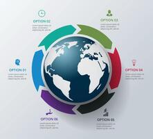 Earth infographic. Template for cycle diagram, graph, presentation. Business concept with 6 options, parts, steps or processes. vector