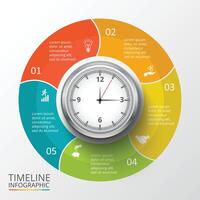 Cycle infographic with watch. Time management visualization. Business concept with 5 options, parts, steps or processes. vector