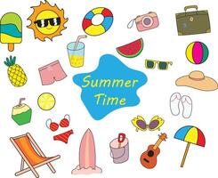 summertime illustration set cute, activities at the beach vector