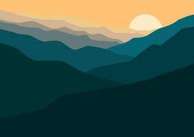 Mountains nature landscape with moon. Illustration in flat style. vector
