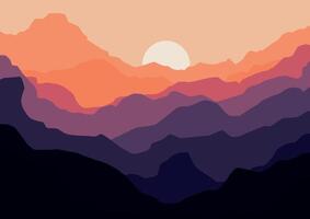 montañas naturaleza paisaje con Luna. ilustración en plano estilo. vector