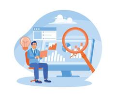 Managers study business data. Develop business strategies to improve marketing. Business Intelligence concept. Flat illustration. vector