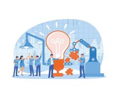 Businessman working in modern industry. Find new idea solutions. Brainstorming concepts. Flat illustration. vector