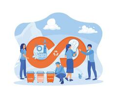 People reduce environmental waste. Sorting waste and recycling. Circular economy concept. Flat illustration. vector